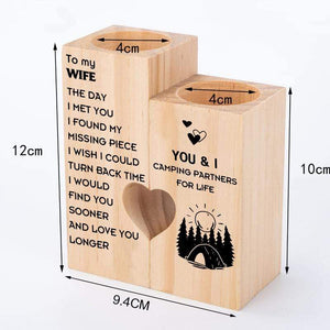 Wooden Heart Candle Holder - To My Wife - You & I - Camping Partners For Life - Ghb15002